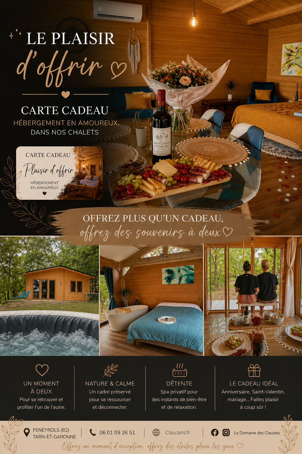 Le plaisir d'offrir — carte cadeau hébergement en amoureux dans nos chalets